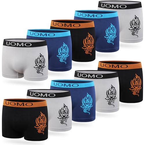 L&K 10er Pack Boxershorts Jungen aus Mikrofaser Größe ab 140/146 bis 176/182 mit Motiv bequem Seamless Kinder Unterhosen Jungen 1601 LT 152/158