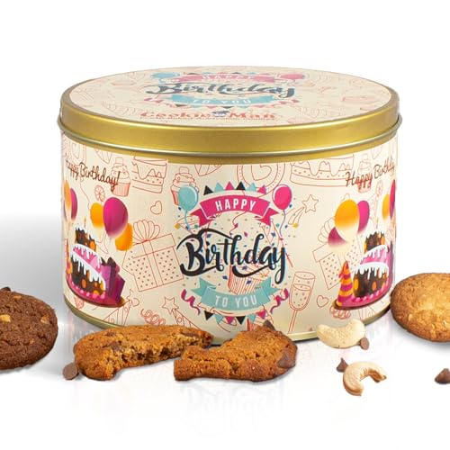 Image of CookieMan Happy Birthday Cookies Gift Pack - 300g | Assorted Biscuit in 5 Flavors: Choco Chip, Double Choco Chip, Butter Cashew, Black Currant & Mocha | Perfect For Special Occasion Gifting