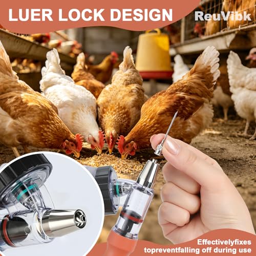Image of 5ML Livestock Syringe, Automatic Self Refill Syringes Continuous Repeating Adjustable Bottle Attachment Livestock Animal Injection Gun with 10 Needles, for Chicken, Duck, Pig, Sheep, Cow Poultry