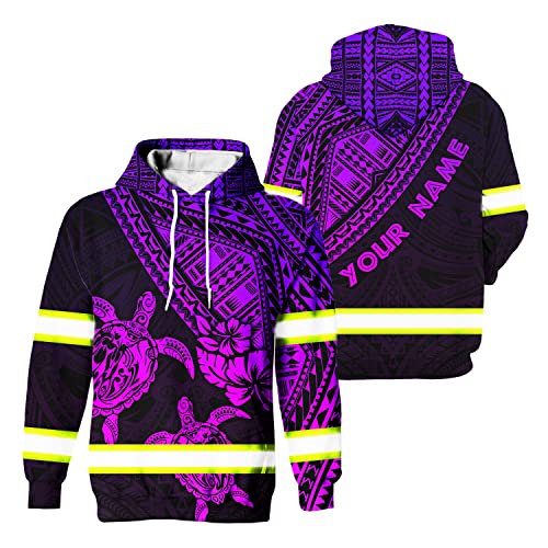 Matedecor Safety Hoodie Violet Couple Turtle Hawaiian Customize Name High Visibility Reflective Workwear for Runners, Walkers, Trucker, Operator, Patriotic-XL