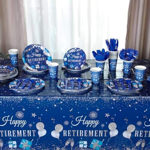 Yungyan TG-YUNGYAN-54963 194 Pcs Retirement Party Decorations Disposable Happy Retirement Plates And Napkins Tablecloth Cups Tableware Decorations Favors Set thumb #3