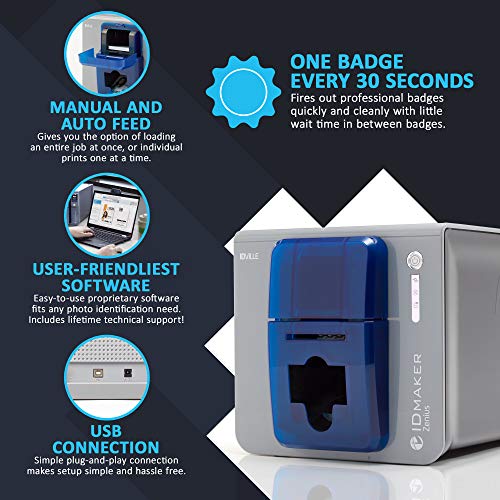 Id Maker Zenius 1 Sided Card Printer Machine & Supply Kit For Badge Printing - Print Professional Quality Identification Badge - Idmaker Software, Premium Camera, 200-Print Color Ribbon, 200 Pvc Cards #TOP2