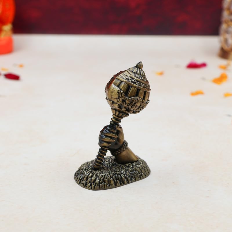 Yoshiva Metal Lord Hanuman Idol with Golden Gada, 7.5 cm Bronze - Image 3
