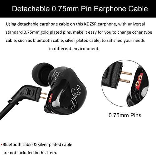 Kz Zsr In-Ear Headphones Earphone Hifi Stereo Deep Bass Earbuds With Detachable Cable 1Dd+ 2Ba Headset With Hybrid Driver For Running, Jogging, Walking (Black With Microphone) #TOP3