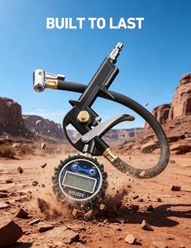 Image of AstroAI Digital Tire Pressure Gauge with Inflator, 3-250PSI Air Compressor Accessories with Heavy Duty Air Chuck Quick Connect Coupler, Fits 1 /4 inch NPT - for Car Truck SUV RV, 1 Pack Compact