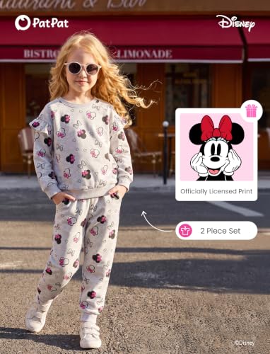 Image of Disney Outfits for Girls Long Sleeve Shirt Pocket Pant Toddler Sweatsuit | Officially Licensed丨Girls Clothes丨2-Piece Outfit丨Allover Print丨Ruffle Shoulder丨Jogger Pants丨Soft Feel丨Easy Care丨Mix & Match