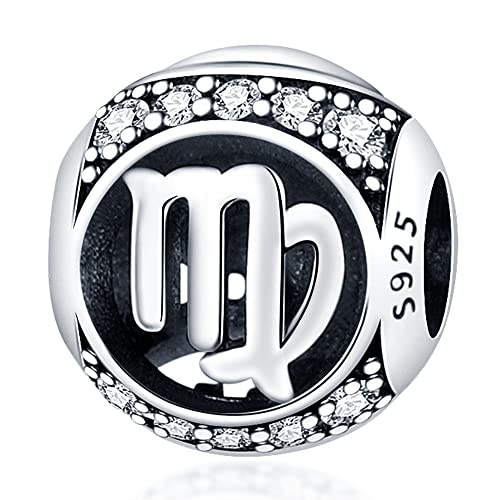 Ciondolo con segno zodiacale Vergine, compleanno, nascita, mese, data, costellazione, segno zodiacale, in argento Sterling 925, compatibile con braccialetti Pandora