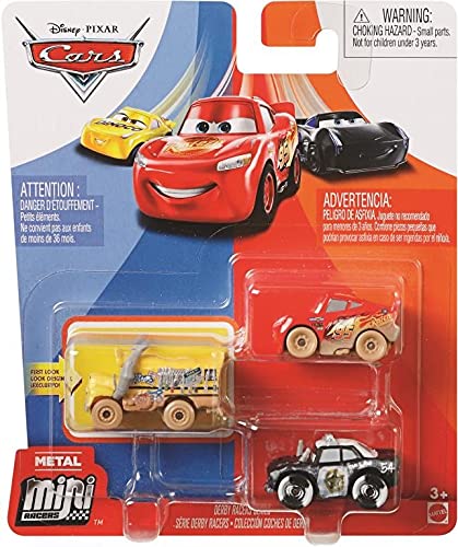 Disney Pixar Cars Mini Racers King's Last Race 3-Pack, Damaged King, Lightning McQueen & Chick Hicks