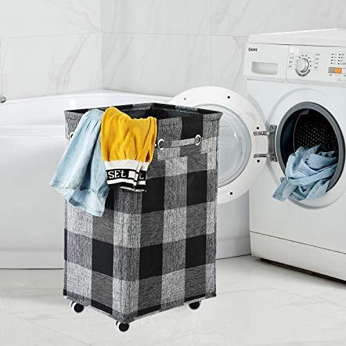 Haundry 86L Large Collapsible Laundry Hamper With Wheels, Waterproof Rolling Clothes Hamper Basket Bin For Dirty Clothes Storage, Black Buffalo Plaid #TOP6