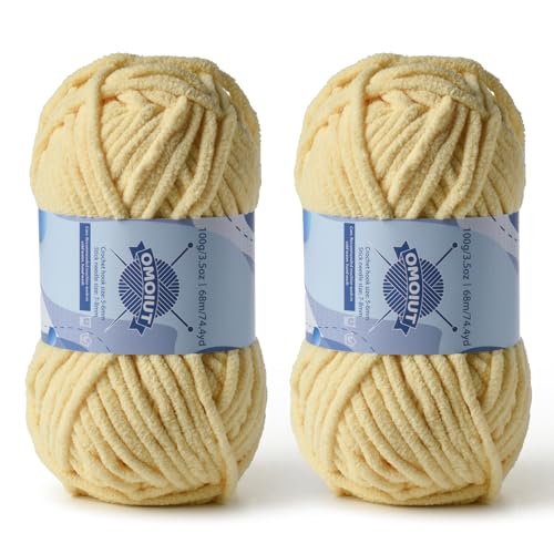 Image of 2 Pack Chunky Chenille Yarn for Crocheting, Baby Yarn for Crocheting Soft Blankets, Bulky Yarns for Crochet Amigurumi, 200g (148.7yds) Fluffy Velvet Yarns for Hand Knitting (2 Light Yellow)