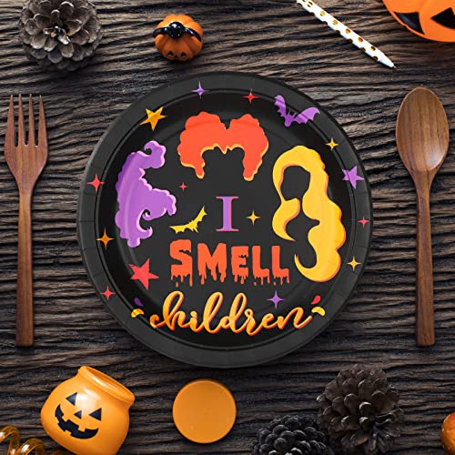 Whaline Halloween Witch Party Paper Plates Hocus Pocus Round Disposable Plates 9 Inch Halloween Witch Theme Colorful Decorative Tableware For Halloween Holiday Dinner Birthday Party Supplies, 24Pcs #TOP5