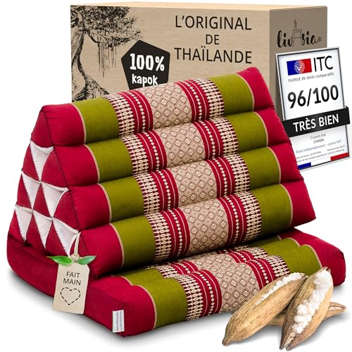livasia Coussins thaï à 1 Bloc - 75x50x8cm - Coussin Triangulaire avec Coussin d’Assise, Coussin en biseau en kapok, Coussin de Soutien Dorsal Pliable,...