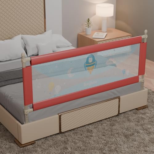 Image of BAYBEE Bed Rail Guard for Baby Safety | Bed Side Protector for Baby with 7 Level Height Adjustable & Portable Bed Railing for Babies Safety Guard for Kids (5Ft, 1 Side, Red)
