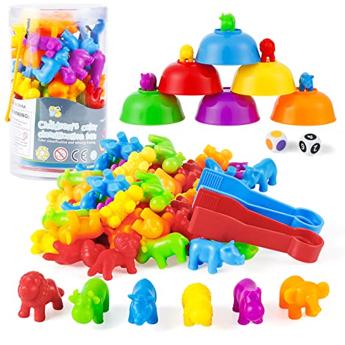 StarryTiger 46 Stück Tiere Zählen Farberkennung Spielzeug, Montessori Spielzeug, Lernspielzeug Geschenk für Kinder Mädchen Jungen