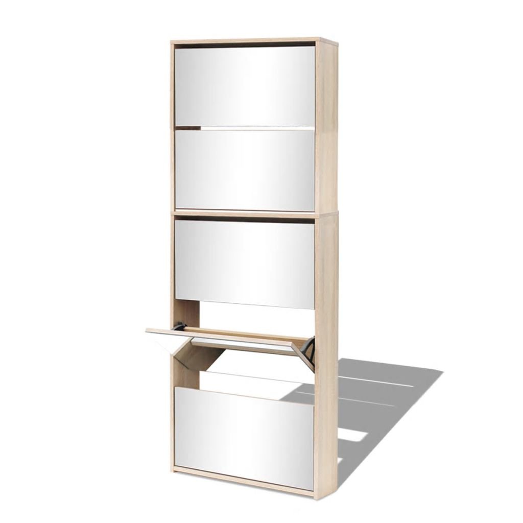 Festnight Zapatero con Espejo 63 x 17 x 169,5 cm con 5 Niveles de Almacenamiento Mueble Zapatero Organizador de Zapatos Color Roble