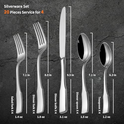 image for Alata Kate 20-Piece Silverware Set Stainless Steel Flatware Set,Servic