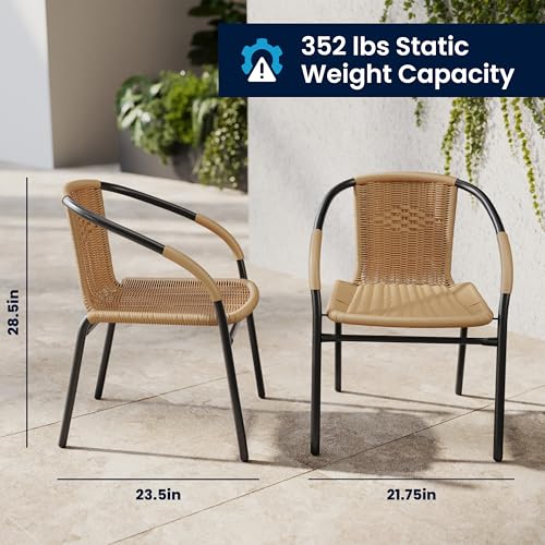 Image of EMMA + OLIVER Set of 4 Modern PE Rattan Stack Chairs, Indoor /Outdoor Patio Dining Chairs, No Assembly Required, Beige
