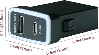 QC3.0 +PD3.0 USB Power Socket, 60W Output, Type C & Quick Charge 3.0 Car Charger USB Adapter for Smart Phone PDA iPad iPhone Android GPS Use for Toyota Vigo,Size 1.6"x0.9"x2.2" (Type B)