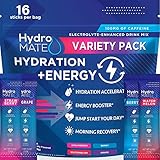 NatureWorks HydroMATE Electrolytes Powder Drink Mix Packets Hydration Accelerator Low Sugar Rapid Party Relief Recovery Vitamin C Plus Caffeine Variety Pack 16 Sticks