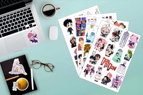 Image of AnimeVerse Pack of 58 Dandadan Anime Stickers for Laptop, Phone, Guitar, Bike, PC, | Waterproof Glossy Vinyl Decals | Residue-Free Anime Stickers Collection (Dandadan)