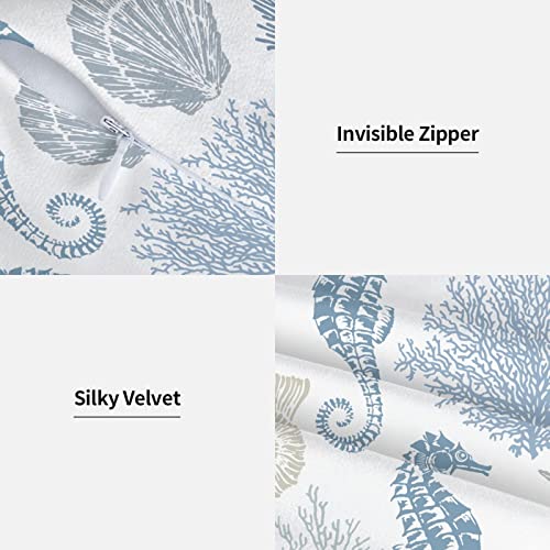 Nautical Coastal Pillow Covers 16 X 16 Inch Set Of 2 Summer Ocean Themed Pillow Covers Coral Seashell Starfish Seahorse Beach Decorative Throw Pillows Cotton Square Cushion Cover For Home Couch #TOP2