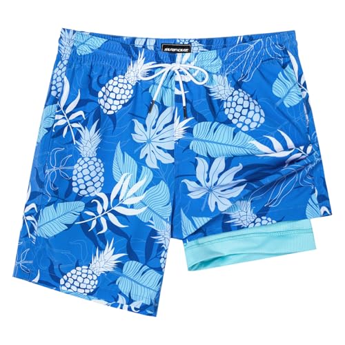 Image of SURF CUZ Mens Swim Trunks with Compression Liner Swim Shorts 7 inch Swimming Trunks Stretch 7 Inch Swim Suits Quick Dry