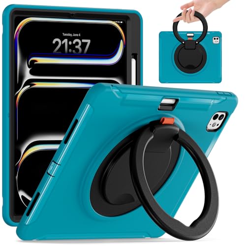 Funda iPad Pro 13 M5 2025 que evita roturas de pantalla con soporte 360 y estuche azul