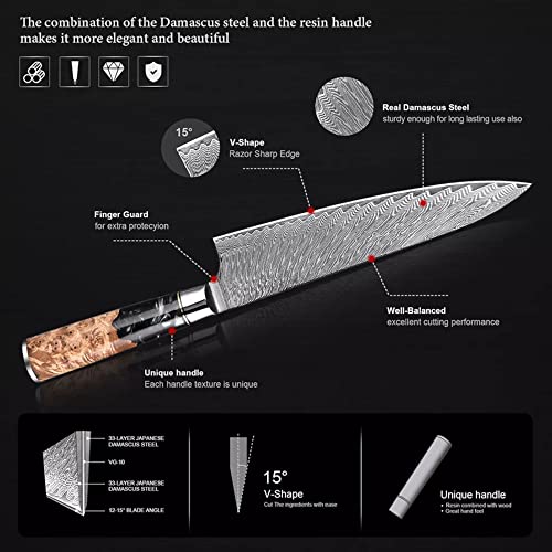 The Epicurean Cook Tidal Collection Kitchen Knife Set With Burl Wood Resin Handles (Black Resin Handle). This 8-Pc Damascus Chef Knife Set, Are Ideal Kitchen Knives Set For The Kitchen. #TOP1