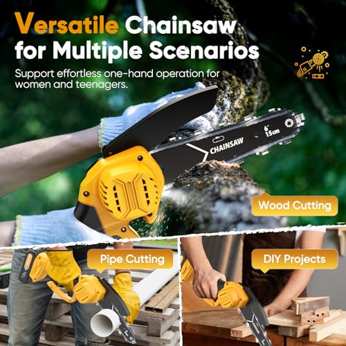 image for HOPTO Chainsaw 6-Inch 2 Pack 2000mAh Battery Hand Mini Chain Saw Birth