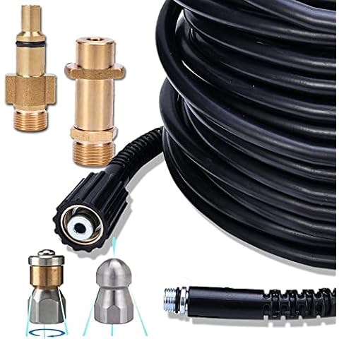 Pipe Cleaning Hose for Pressure Washer 30 m, 160 Bar - Pipe Cleaning Set Drain Cleaner Hose for Kärcher K1-K7, Kränzle, Lavor - Rigid Nozzle, Rotating Nozzle Cover