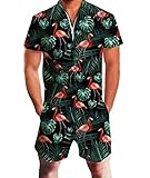 Idgreatim Mens Graphic Flamingo Romper Summer Fashion Shorts Playsuit Jumpsuit Rompers Black XL