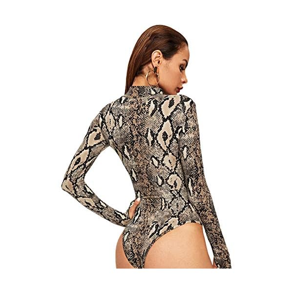 MakeMeChic Women's Casual Pullover Tops Bodysuit Long Sleeves Jumpsuit A Snake L
