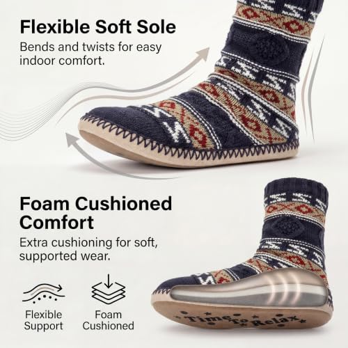 Image of Cozylook Mens Slippers Soft Sole Non Slip Fleece Lined Slipper Socks | High shaft knit upper, warm sherpa interior, cushioned underfoot comfort, grippy bottom for winter home, dorm and travel