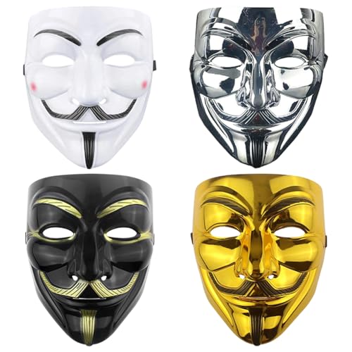 WFKKMEQ Halloween Anonymous máscaras, máscaras de festa de disfarces de anonymous, cosplay de Halloween, unissexo, para adultos, presentes de festa - 4 unidades