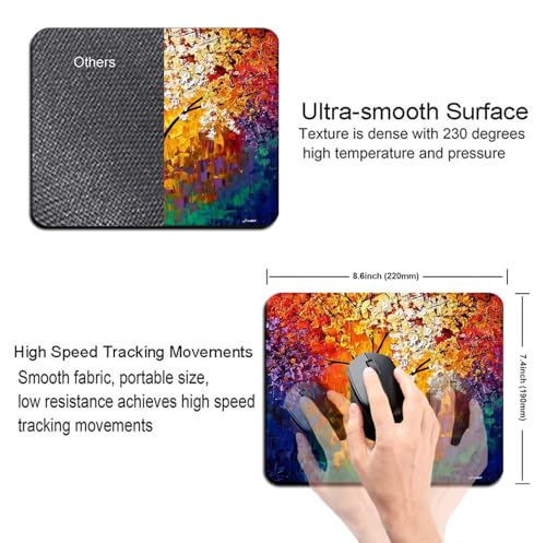 Image of Mouse Pad Colorful Tree of Life, Premium-Textured Custom Mouse Mat Design, Washable Mousepad Lycra Cloth, Non-Slip Rubber Base Computer Mouse Pads for Wireless Mouse