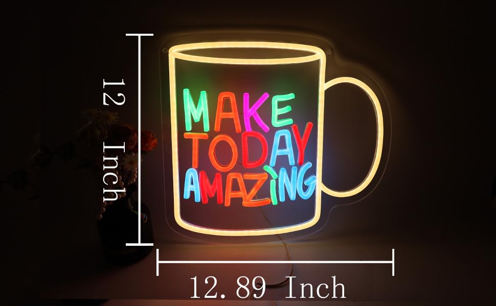 Image of Make Today Amazing LED Neon Sign, Inspirational Wall Decor Dimmable USB Powered Neon Light for Bedroom, Living Room, Office, Bar Decor Holiday Birthday Gift