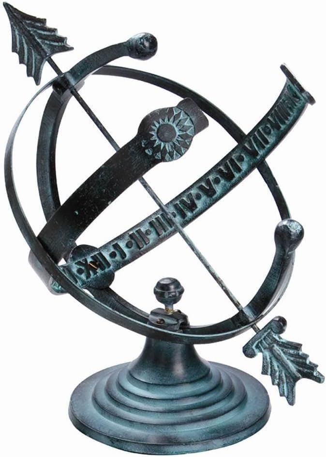Aluminum Armillary Sundial, Cast Aluminum with Brown Finish