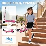 HOMCOM Kids Electric Scooter, 5.5 Inch Foldable E Scooter for Ages 7-14, 120W Motor, Up to 12km/h, 10km Range, Adjustable Height, Pink - Image 4