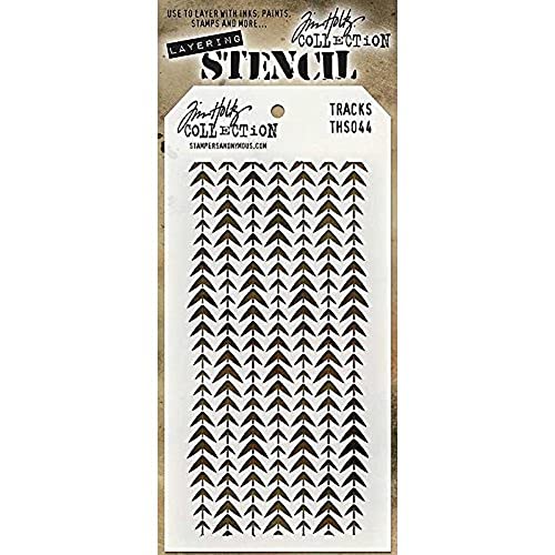 Stampers Anonymous THS-044 Tim Holtz Layered Tracks Stencil, 4.125