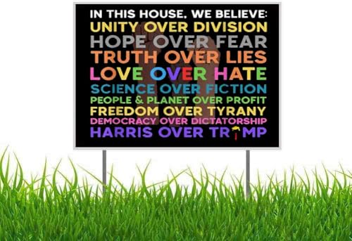 In This House We Believe Yard Sign Harris Walz 2024 Kamala Harris Tim Walz Waltz For President Yard Sign Outdoor Lawn Garden Sign with Metal Stake
