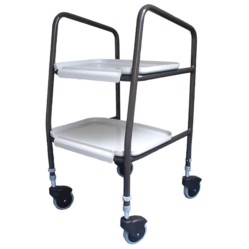 Höhenverstellbarer Mahlzeitenwagen, aufsteckbare Tabletts, große 100 mm Rollen, 790 mm bis 930 mm Handgriffhöhe, 15 kg maximales Gewicht auf Tablett
