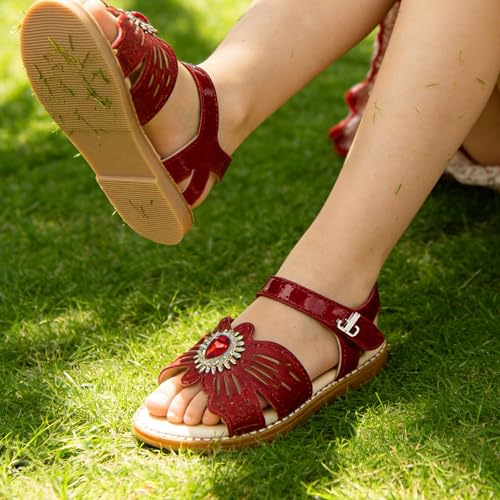 Image of THEE BRON Toddler Girls Sandals Wedding Flower Girl Dress Shoes Open Toe Flats