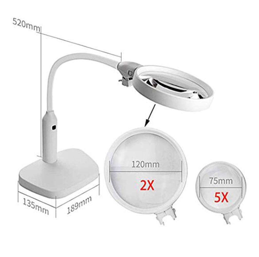 Lampa z lupą biurkową z oświetleniem LED Lampa powiększająca LED Składana lupa Lampa biurkowa 2x 5-krotne powiększenie Regulowane ramię obrotowe do stołu warsztatowego Zadanie Craft (kolor: A)