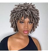 BECUS Kurze Lockige Schwarze Perücken für Frauen Mädchen Schwarze Perücke mit Pony Fransen Afro P...