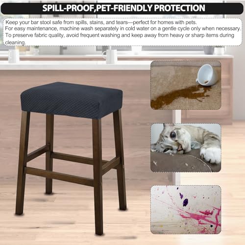 Image of NeColorLife Rectangle Bar Stool Covers Waterproof,Dark Gray,4 Pack | Stretch Saddle Seat Covers for Counter Height, Kitchen Island, and Vanity Bar Stools, Protecting Seats from Daily Wear