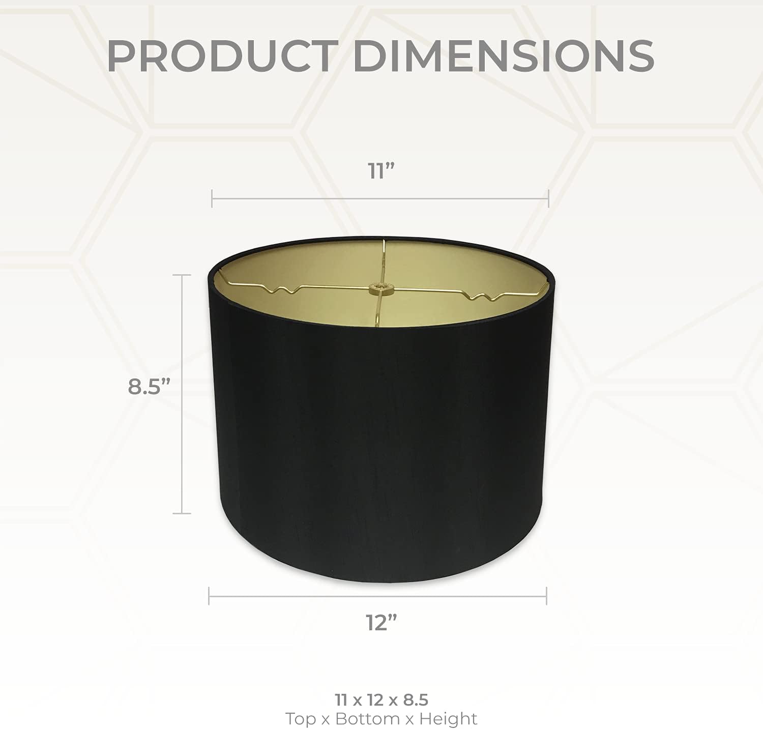 Royal Designs, Inc. HB-610-12BLK/GL Shallow Drum Hardback Lamp Shade, 11 x 12 x 8.5, Black with Gold