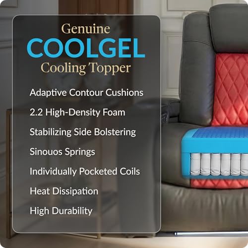 Image of Seatcraft Diamante Home Theater Seating Black /Red Row of 5 Right Loveseat | Italian Leather, Wall Hugger, Zero Gravity, Powered Headrest, Power Recline, Zero Gap, USB charging