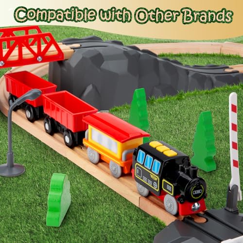 battery operated locomotive train set for wooden train tracks electric train toys for toddlers magnetic connection powerful engine bullet train set compatible with thomas brio melissa and doug 3y