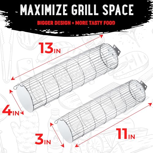 image for SHIZZO Rolling Grill Basket, New Opening Design, Extra Sturdy Cylinder