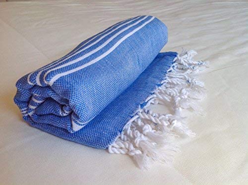 Refined Swagger Turkish Bath Towel Peshtemal Fouta 39" X 71" - 100% Cotton - For Beach Picnic Sarong (Marine Blue) #TOP1